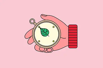 Illustration | Pocket watch in the hand with leaf as clock hand